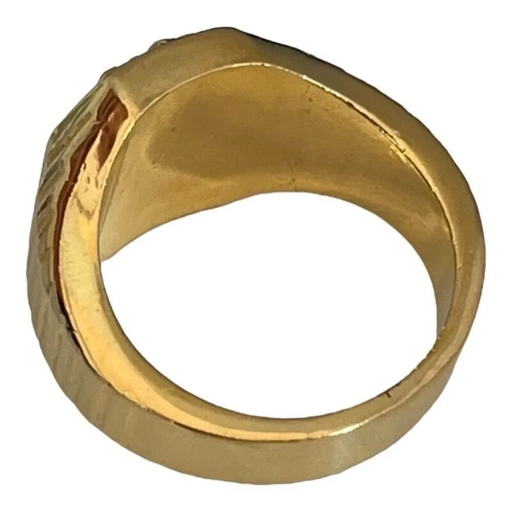 Vintage 1970s Ring Size 11 Clark Coombs Lions Head Crystal Gold Plate - 14P